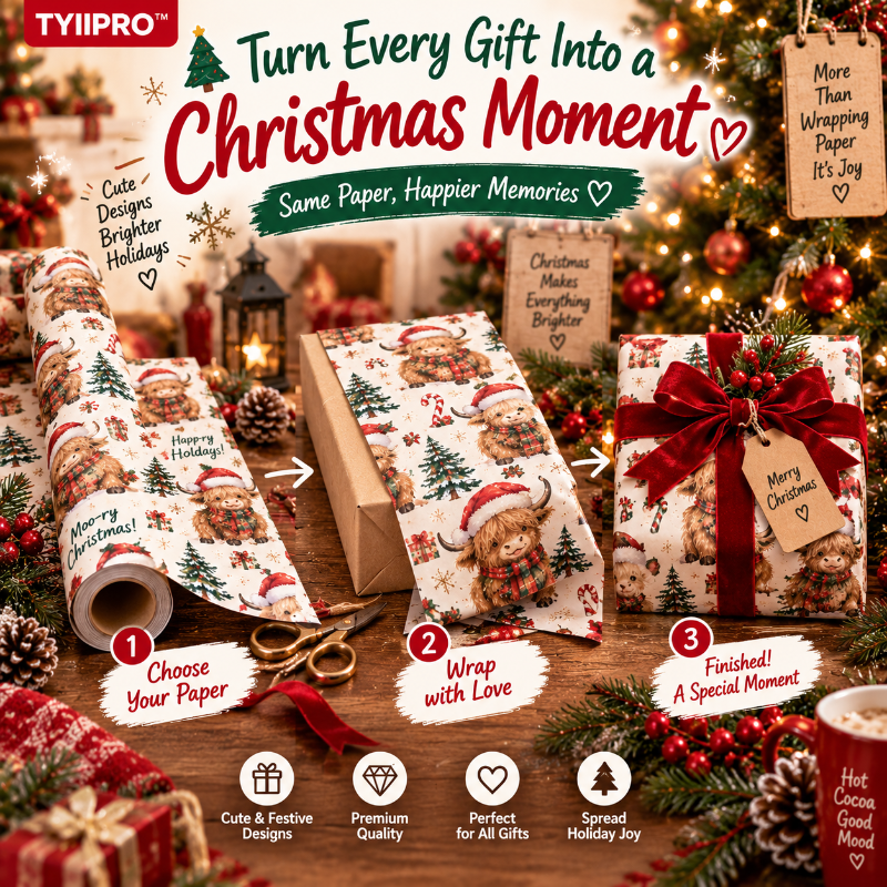 TYIIPRO™ Christmas Wrapping Paper – Cute & Funny Holiday Gift Wrap, 6 Festive Designs