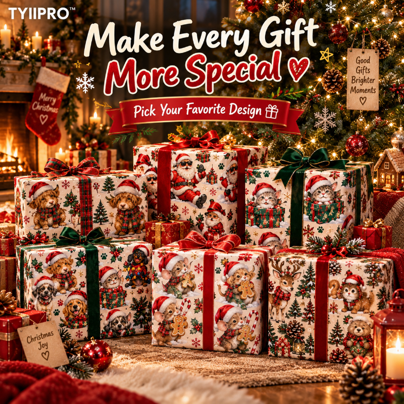 TYIIPRO™ Christmas Wrapping Paper – Cute & Funny Holiday Gift Wrap, 6 Festive Designs