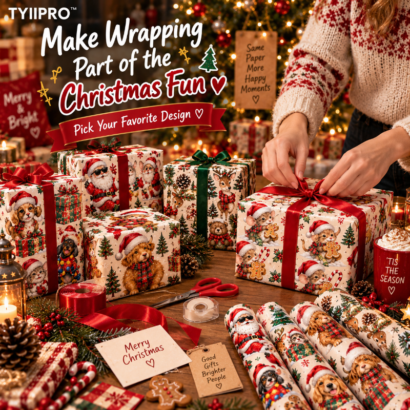 TYIIPRO™ Christmas Wrapping Paper – Cute & Funny Holiday Gift Wrap, 6 Festive Designs