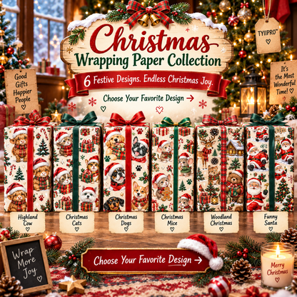 TYIIPRO™ Christmas Wrapping Paper – Cute & Funny Holiday Gift Wrap, 6 Festive Designs