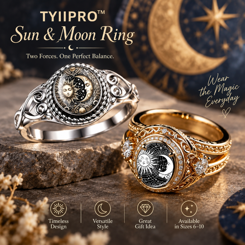 TYIIPRO™ Vintage Sun & Moon Ring – Celestial Totem Carved Statement Band
