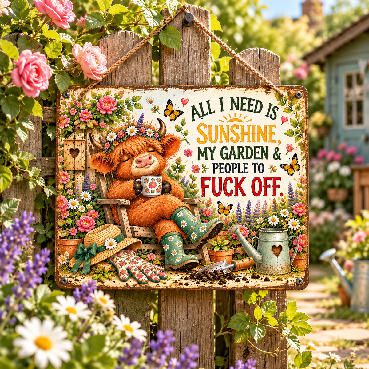 Funny Highland Cow Gardening Mug & Garden Sign – Rustic Garden Gifts | TYII™