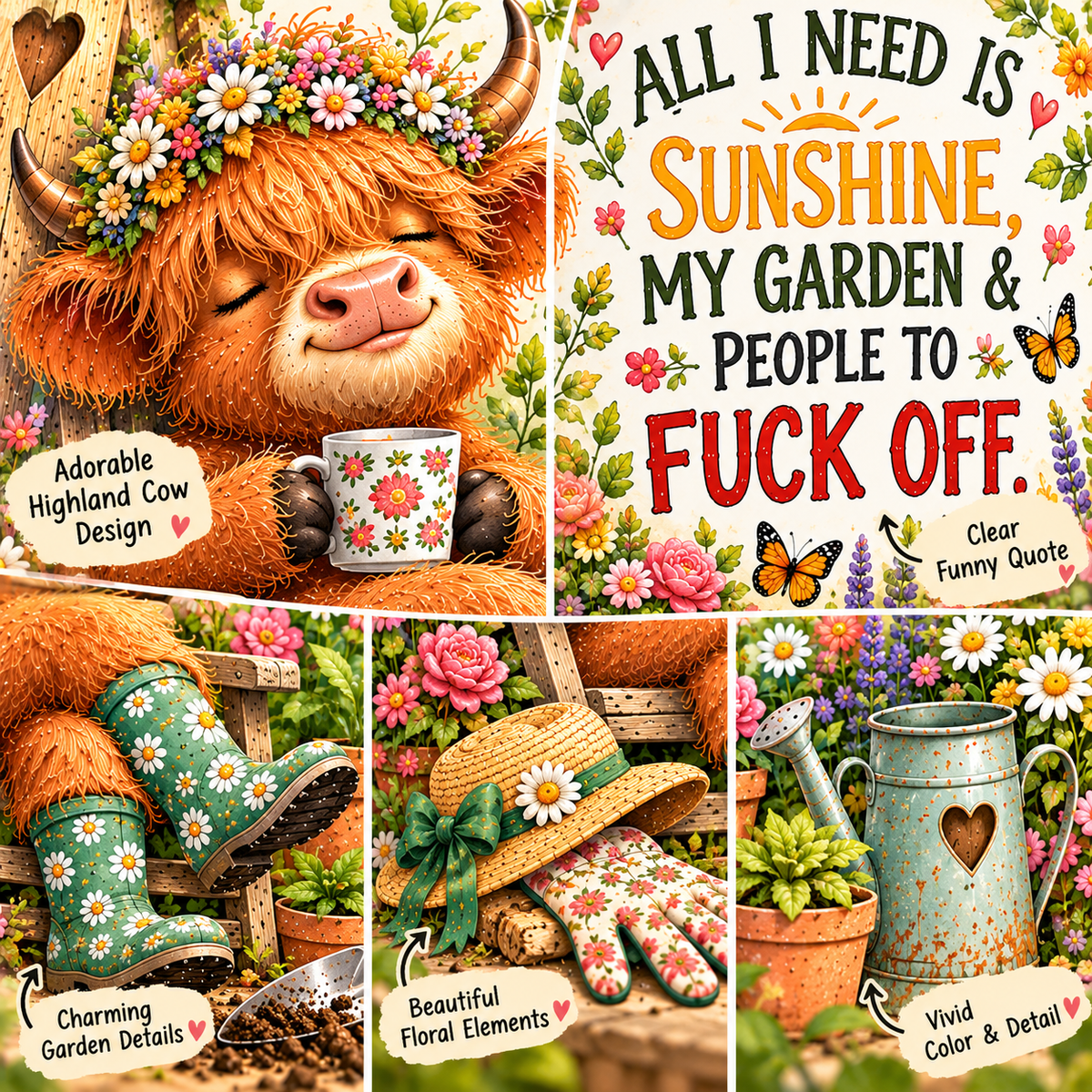 Funny Highland Cow Gardening Mug & Garden Sign – Rustic Garden Gifts | TYII™
