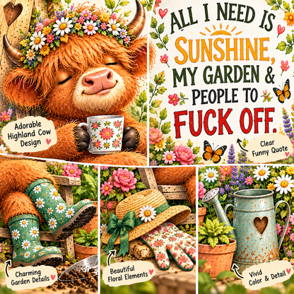 Funny Highland Cow Gardening Mug & Garden Sign – Rustic Garden Gifts | TYII™