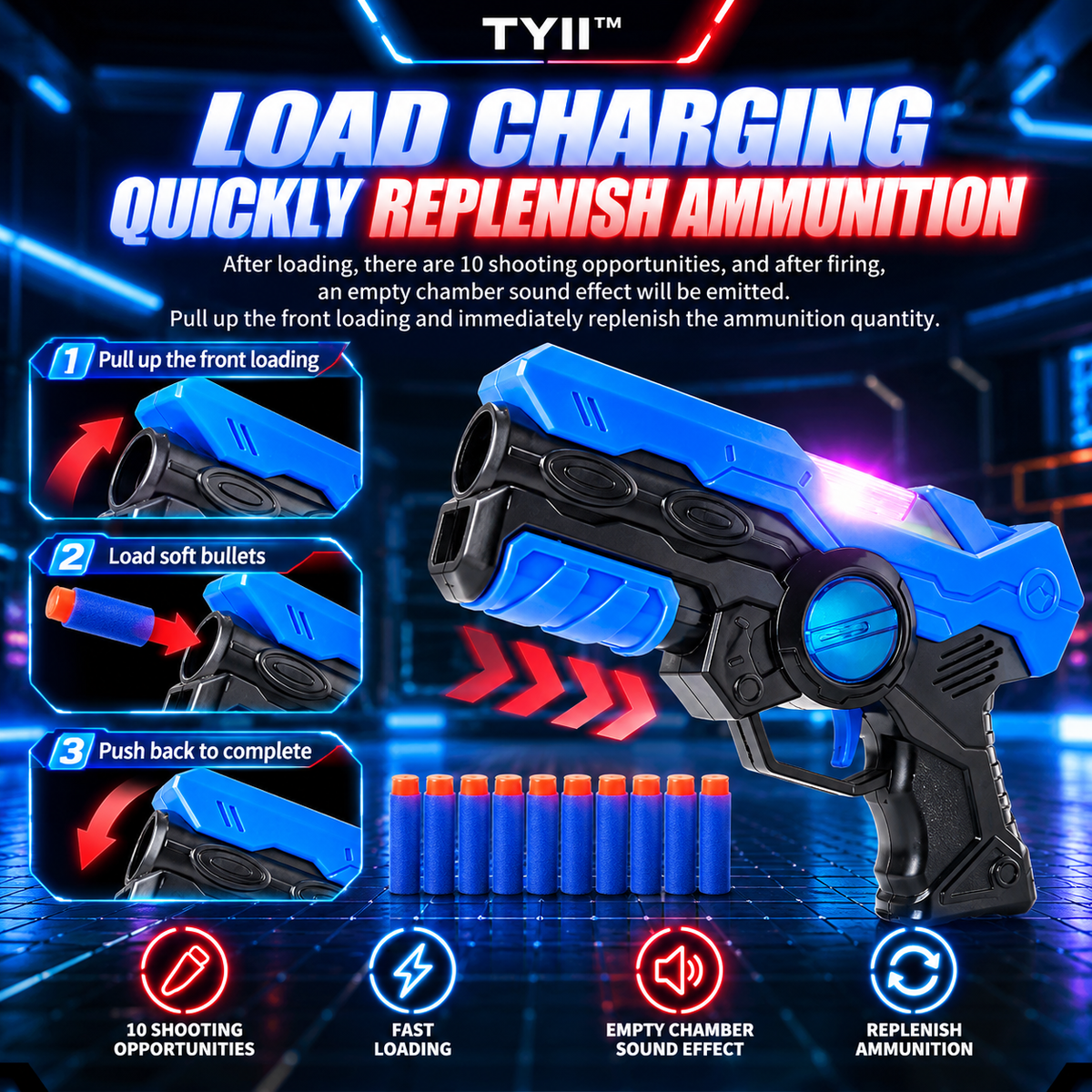 TYII™ 2-Player Laser Tag Set for Kids – Infrared Blaster Guns with LED Chest Sensors, Lights & Sounds, Indoor & Outdoor Battle Game
