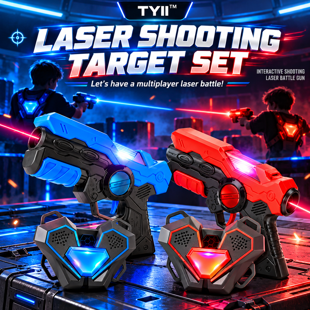 TYII™ 2-Player Laser Tag Set for Kids – Infrared Blaster Guns with LED Chest Sensors, Lights & Sounds, Indoor & Outdoor Battle Game