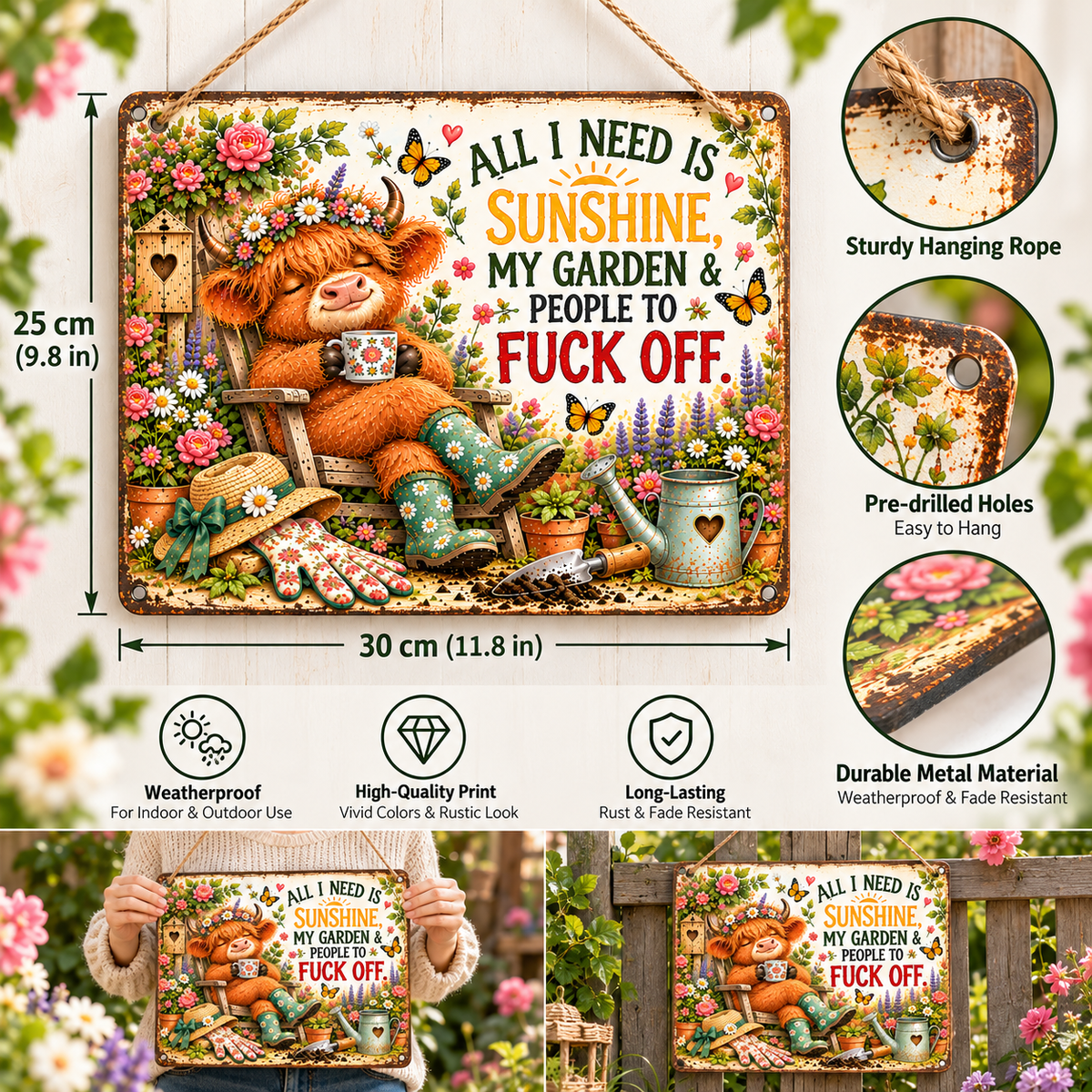 Funny Highland Cow Gardening Mug & Garden Sign – Rustic Garden Gifts | TYII™