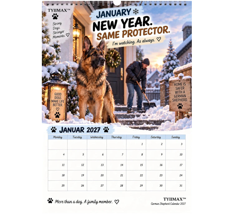 TYIIPRO™ German Shepherd Calendar 2027 – Funny 12-Month Wall Calendar for German Shepherd Lovers & Dog Owners
