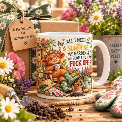 Funny Highland Cow Gardening Mug & Garden Sign – Rustic Garden Gifts | TYII™