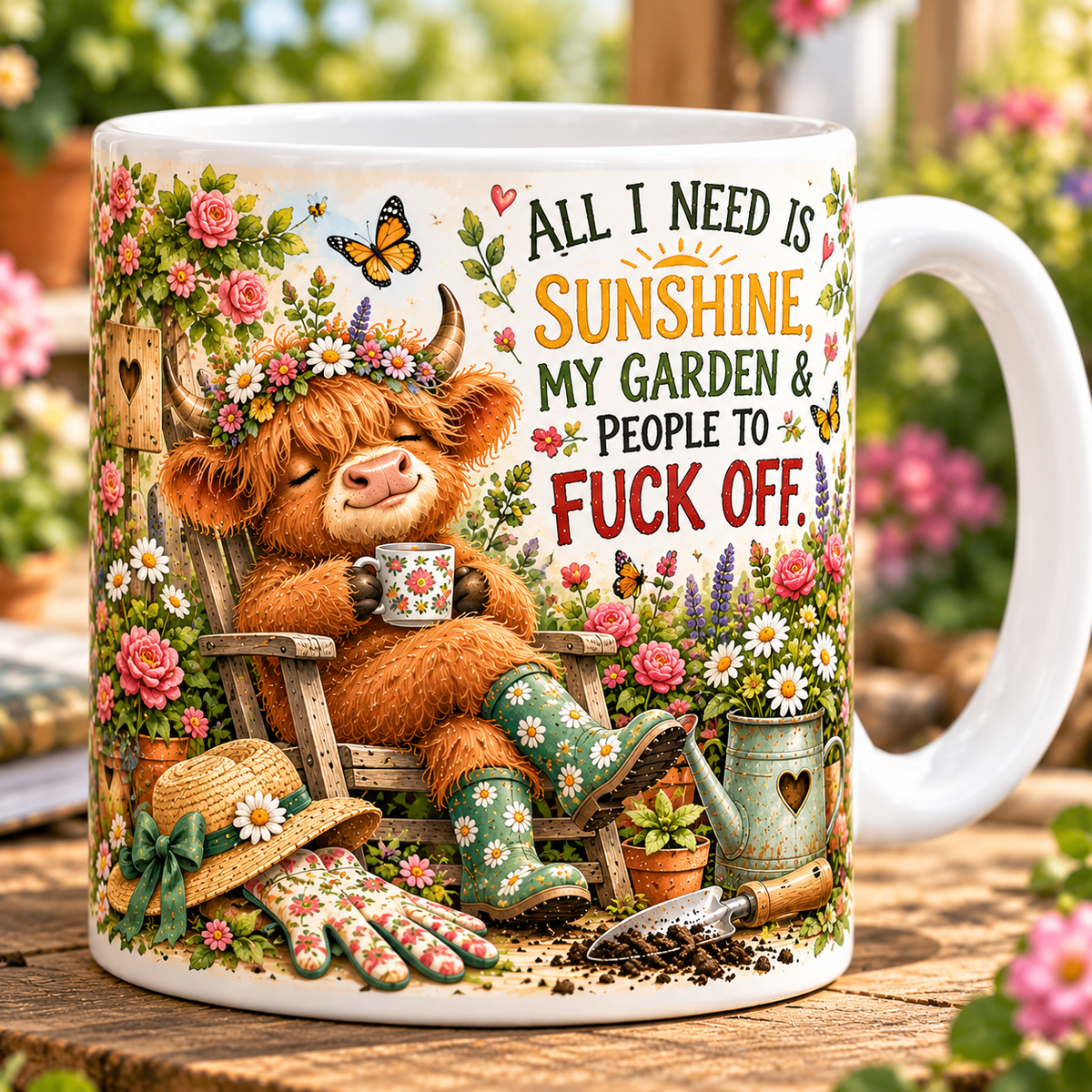 Funny Highland Cow Gardening Mug & Garden Sign – Rustic Garden Gifts | TYII™