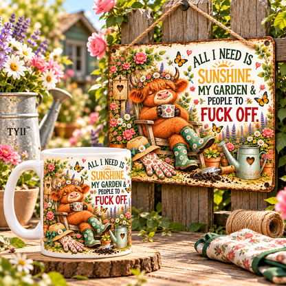 Funny Highland Cow Gardening Mug & Garden Sign – Rustic Garden Gifts | TYII™