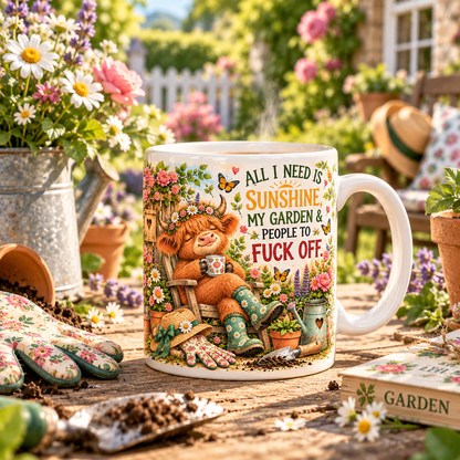 Funny Highland Cow Gardening Mug & Garden Sign – Rustic Garden Gifts | TYII™