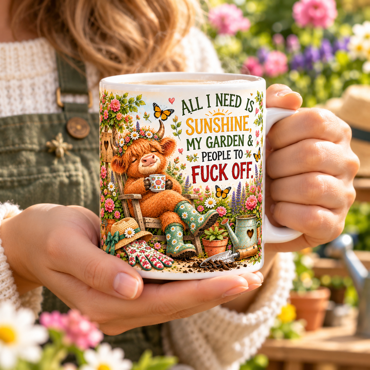 Funny Highland Cow Gardening Mug & Garden Sign – Rustic Garden Gifts | TYII™