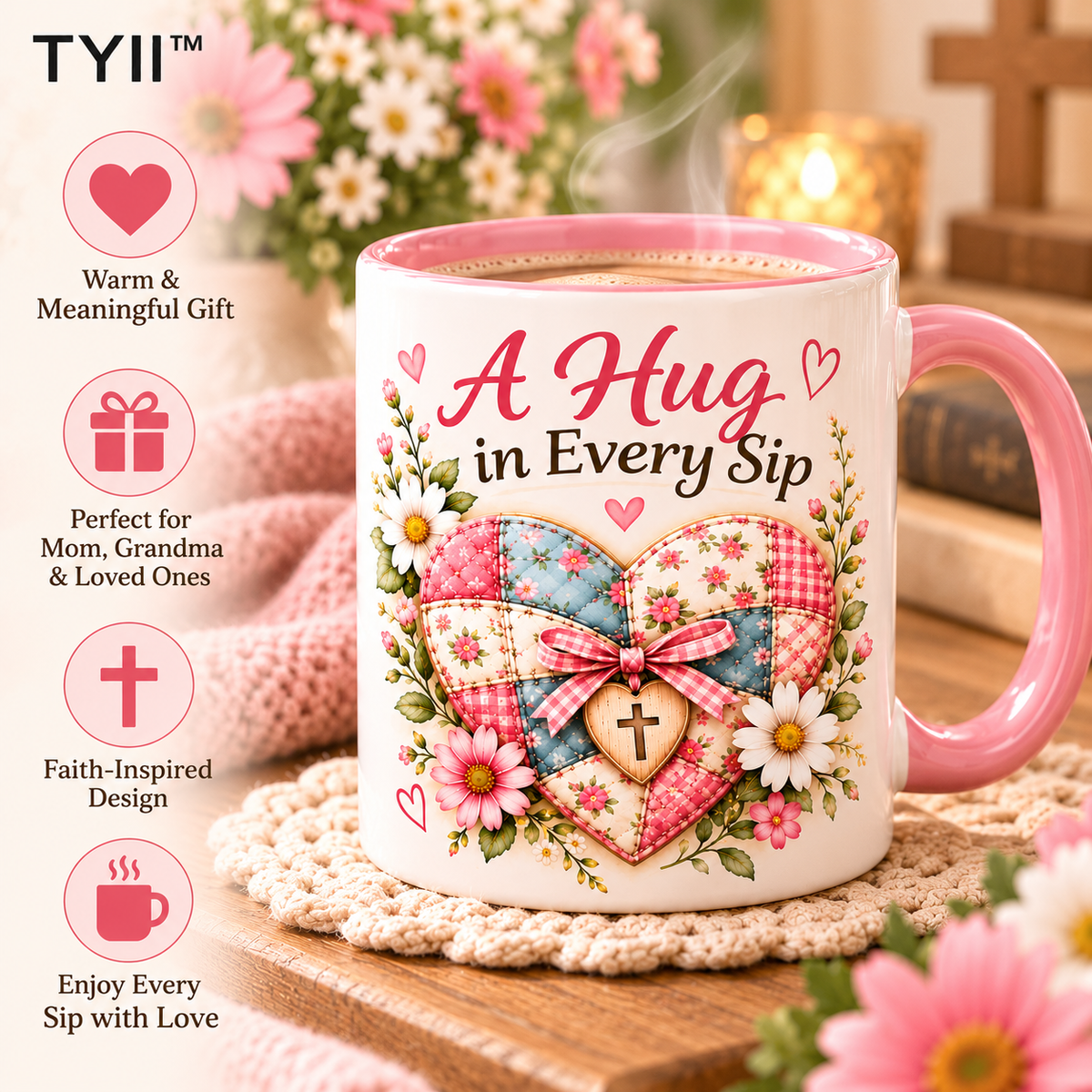 💕 A Hug in Every Sip 11oz Coffee Mug – Heartwarming Christian Gift for Mom, Grandma & Loved Ones