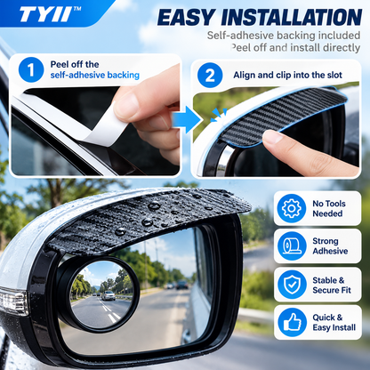TYII™ 2-in-1 Rearview Mirror Rain Visor & 360° Blind Spot Mirror – Carbon Fiber Style, Universal Car Accessories