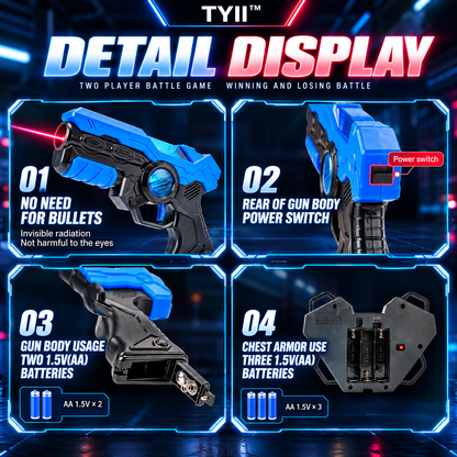 TYII™ 2-Player Laser Tag Set for Kids – Infrared Blaster Guns with LED Chest Sensors, Lights & Sounds, Indoor & Outdoor Battle Game