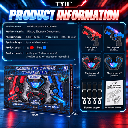 TYII™ 2-Player Laser Tag Set for Kids – Infrared Blaster Guns with LED Chest Sensors, Lights & Sounds, Indoor & Outdoor Battle Game