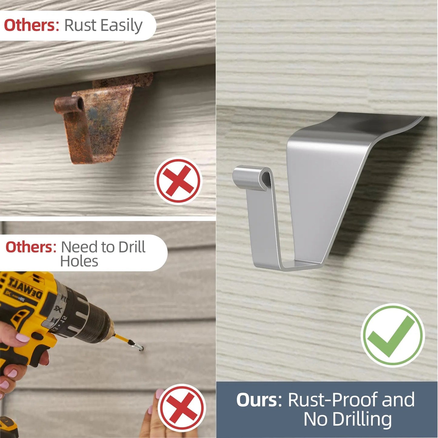 🏠Vinyl Siding Hooks 10 Pack | No Drill Traceless Stainless Steel Outdoor Hanger