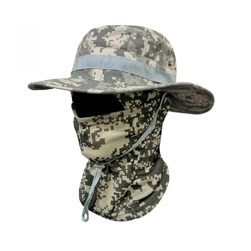 🔥Camouflage 6-in-1 Tactical Bucket Hat – Detachable Face Mask & Neck Flap for Sun Protection