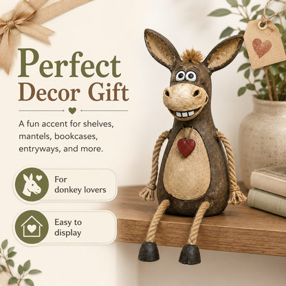 Cute Rustic Donkey Figurine with Hanging Rope Legs – Farmhouse Shelf & Home Decor
