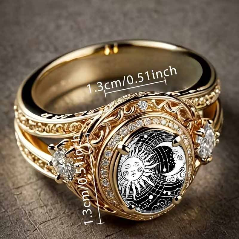 TYIIPRO™ Vintage Sun & Moon Ring – Celestial Totem Carved Statement Band