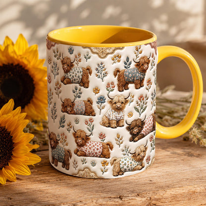 Highland Cow Floral Coffee Mug – Cute Farmhouse Cow Ceramic Cup, 11oz