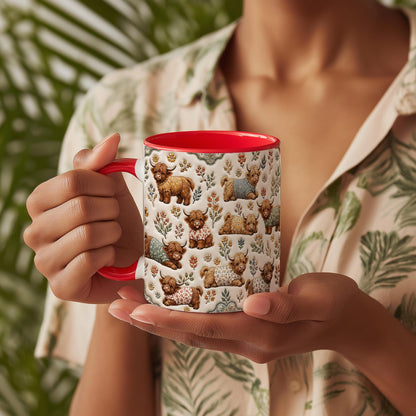 Highland Cow Floral Coffee Mug – Cute Farmhouse Cow Ceramic Cup, 11oz