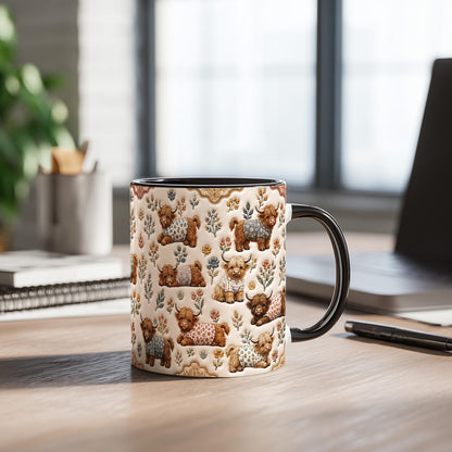Highland Cow Floral Coffee Mug – Cute Farmhouse Cow Ceramic Cup, 11oz
