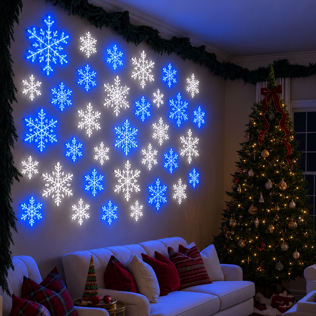 TYIIPRO™ LED Snowflake Wall Lights – Remote-Controlled Christmas Snowflake Decorations for Walls, Windows & Ceilings