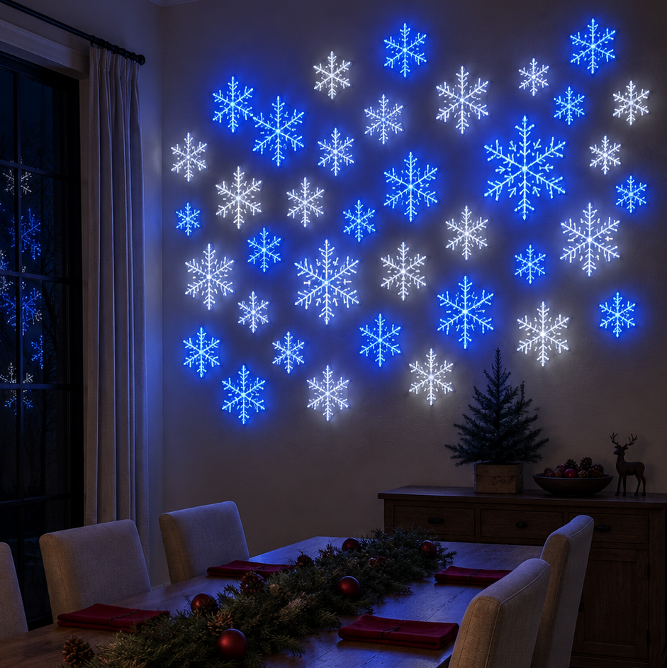 TYIIPRO™ LED Snowflake Wall Lights – Remote-Controlled Christmas Snowflake Decorations for Walls, Windows & Ceilings