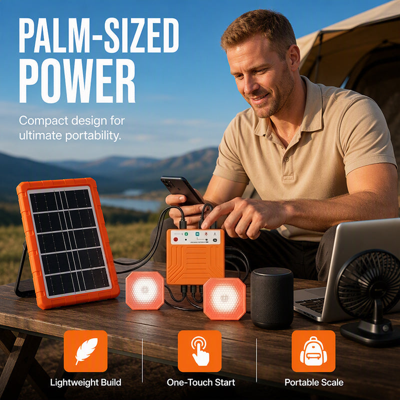 Portable Solar Power System with 2 LED Lights – Off-Grid Solar Generator Kit, Multi-Port Charging Station for Camping, Emergency & Outdoor Use