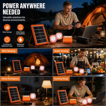 Portable Solar Power System with 2 LED Lights – Off-Grid Solar Generator Kit, Multi-Port Charging Station for Camping, Emergency & Outdoor Use
