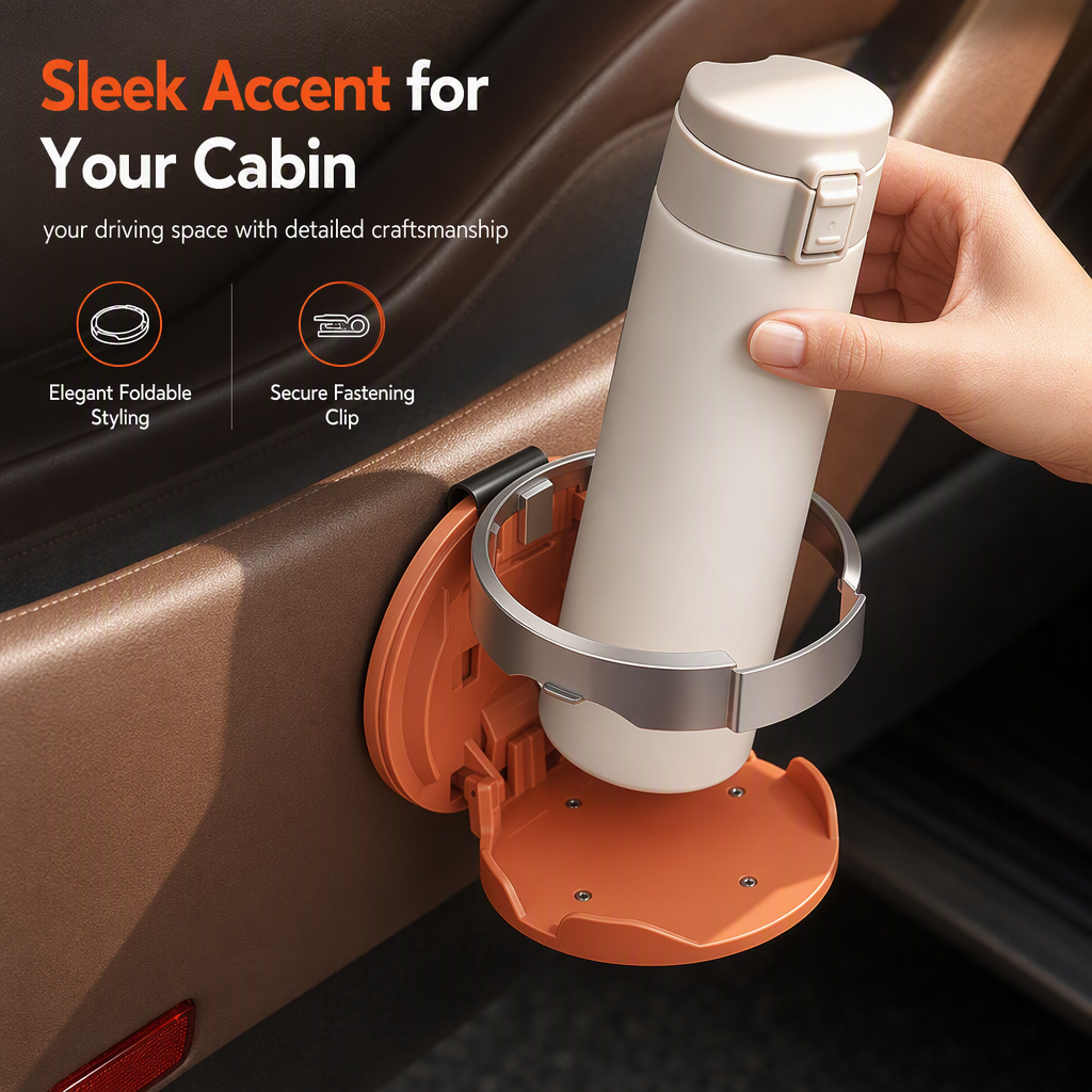 Universal Foldable Car Cup Holder with Hook