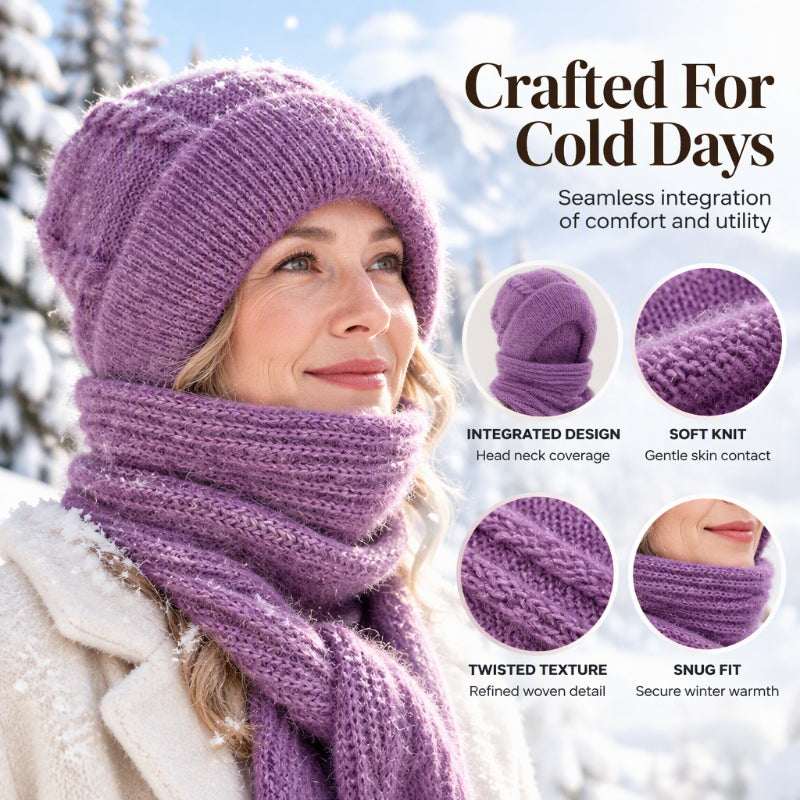 💞✨  Clever All-in-One Knit Hat & Scarf Set 🤍❄️ Soft twisted knit, keeps head and neck cosy without bulky layers🧣