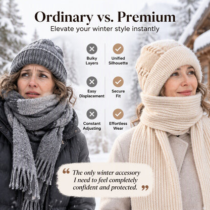 💞✨  Clever All-in-One Knit Hat & Scarf Set 🤍❄️ Soft twisted knit, keeps head and neck cosy without bulky layers🧣