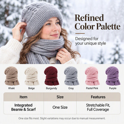 💞✨  Clever All-in-One Knit Hat & Scarf Set 🤍❄️ Soft twisted knit, keeps head and neck cosy without bulky layers🧣