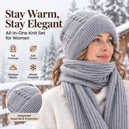💞✨  Clever All-in-One Knit Hat & Scarf Set 🤍❄️ Soft twisted knit, keeps head and neck cosy without bulky layers🧣