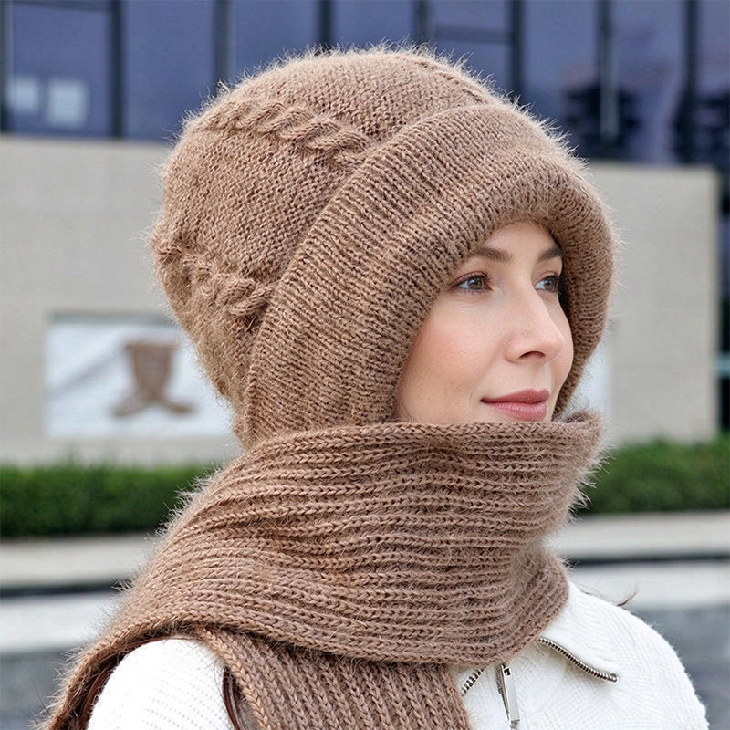 💞✨  Clever All-in-One Knit Hat & Scarf Set 🤍❄️ Soft twisted knit, keeps head and neck cosy without bulky layers🧣