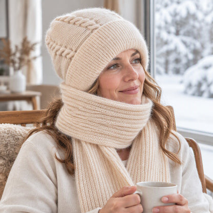 💞✨  Clever All-in-One Knit Hat & Scarf Set 🤍❄️ Soft twisted knit, keeps head and neck cosy without bulky layers🧣