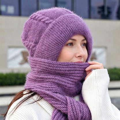 💞✨  Clever All-in-One Knit Hat & Scarf Set 🤍❄️ Soft twisted knit, keeps head and neck cosy without bulky layers🧣
