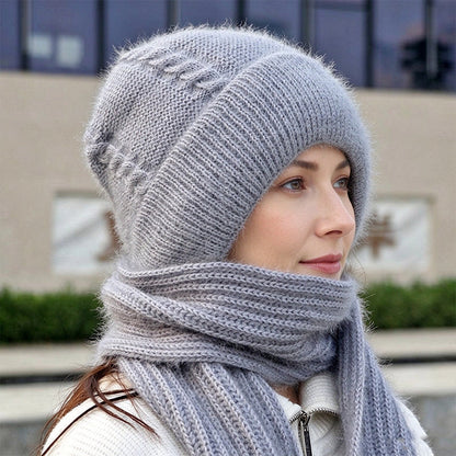 💞✨  Clever All-in-One Knit Hat & Scarf Set 🤍❄️ Soft twisted knit, keeps head and neck cosy without bulky layers🧣