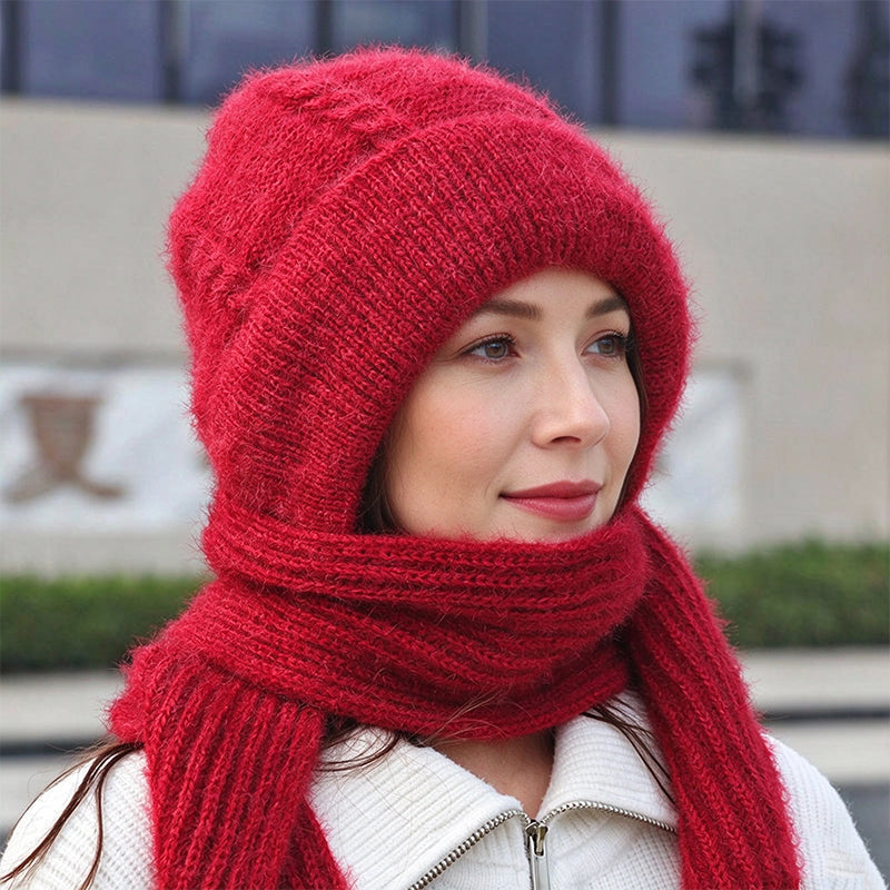 💞✨  Clever All-in-One Knit Hat & Scarf Set 🤍❄️ Soft twisted knit, keeps head and neck cosy without bulky layers🧣