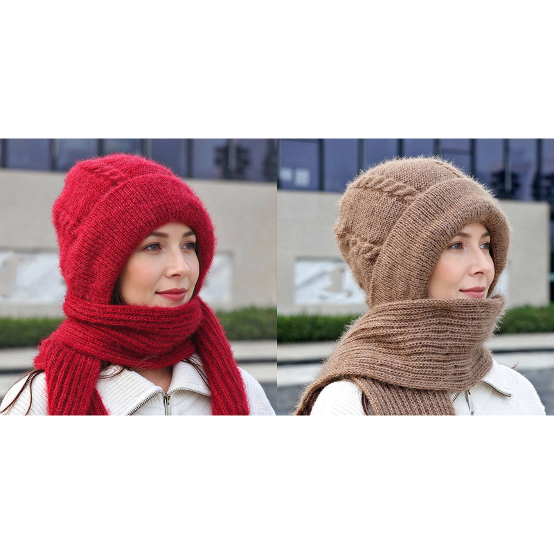 💞✨  Clever All-in-One Knit Hat & Scarf Set 🤍❄️ Soft twisted knit, keeps head and neck cosy without bulky layers🧣
