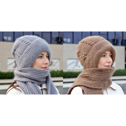 💞✨  Clever All-in-One Knit Hat & Scarf Set 🤍❄️ Soft twisted knit, keeps head and neck cosy without bulky layers🧣