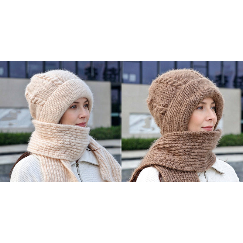 💞✨  Clever All-in-One Knit Hat & Scarf Set 🤍❄️ Soft twisted knit, keeps head and neck cosy without bulky layers🧣