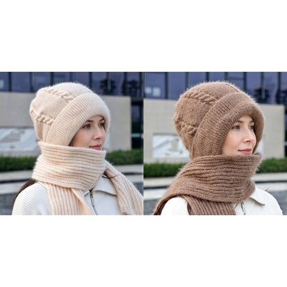 💞✨  Clever All-in-One Knit Hat & Scarf Set 🤍❄️ Soft twisted knit, keeps head and neck cosy without bulky layers🧣