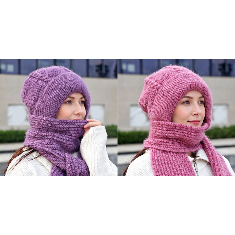 💞✨  Clever All-in-One Knit Hat & Scarf Set 🤍❄️ Soft twisted knit, keeps head and neck cosy without bulky layers🧣